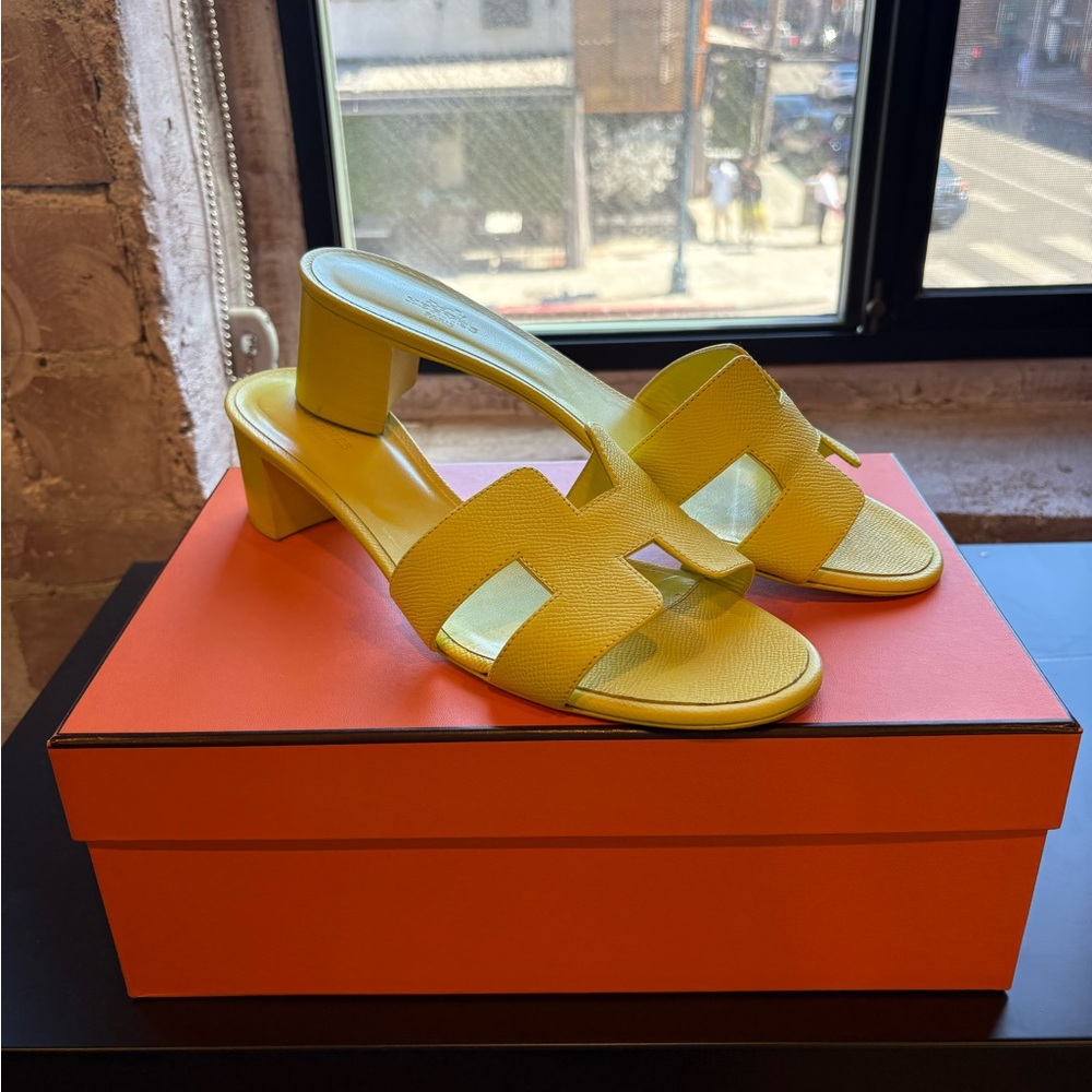 Hermes Lemon Yellow Heeled Sandals